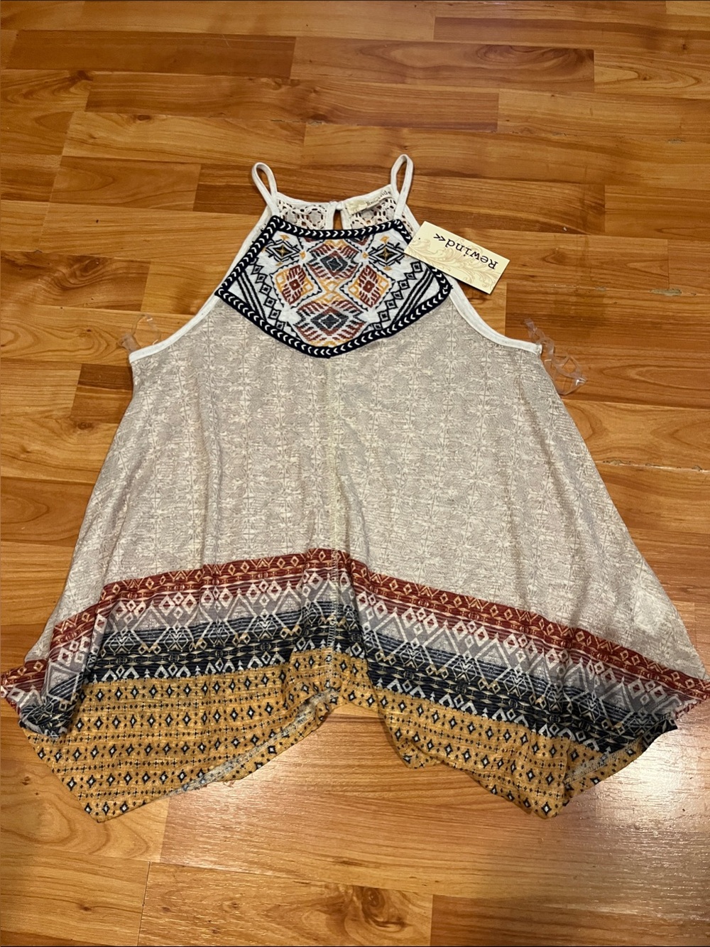 Cream Halter Tank Top with Multicolor Geometric Embroidery 🤠